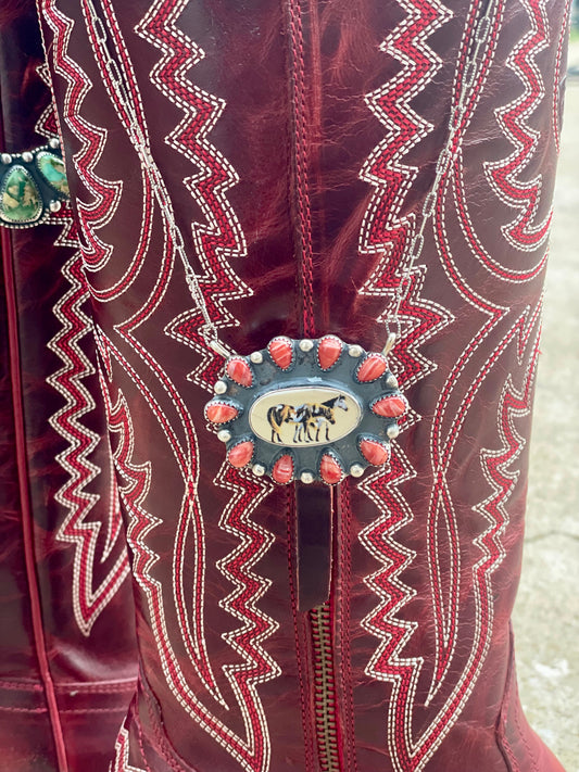 Paint & Grey Horse Red Spiny Necklace