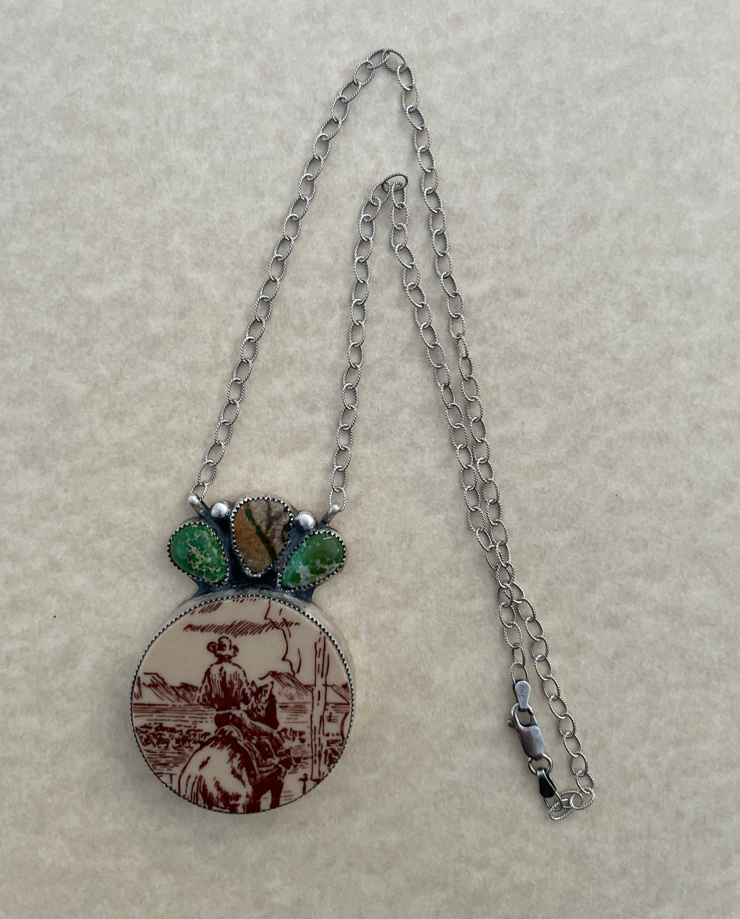 Cowboy ceramic dish necklace
