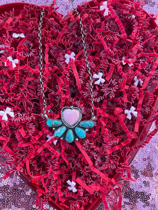 Pink Conch Heart and Whitewater Cluster Necklace